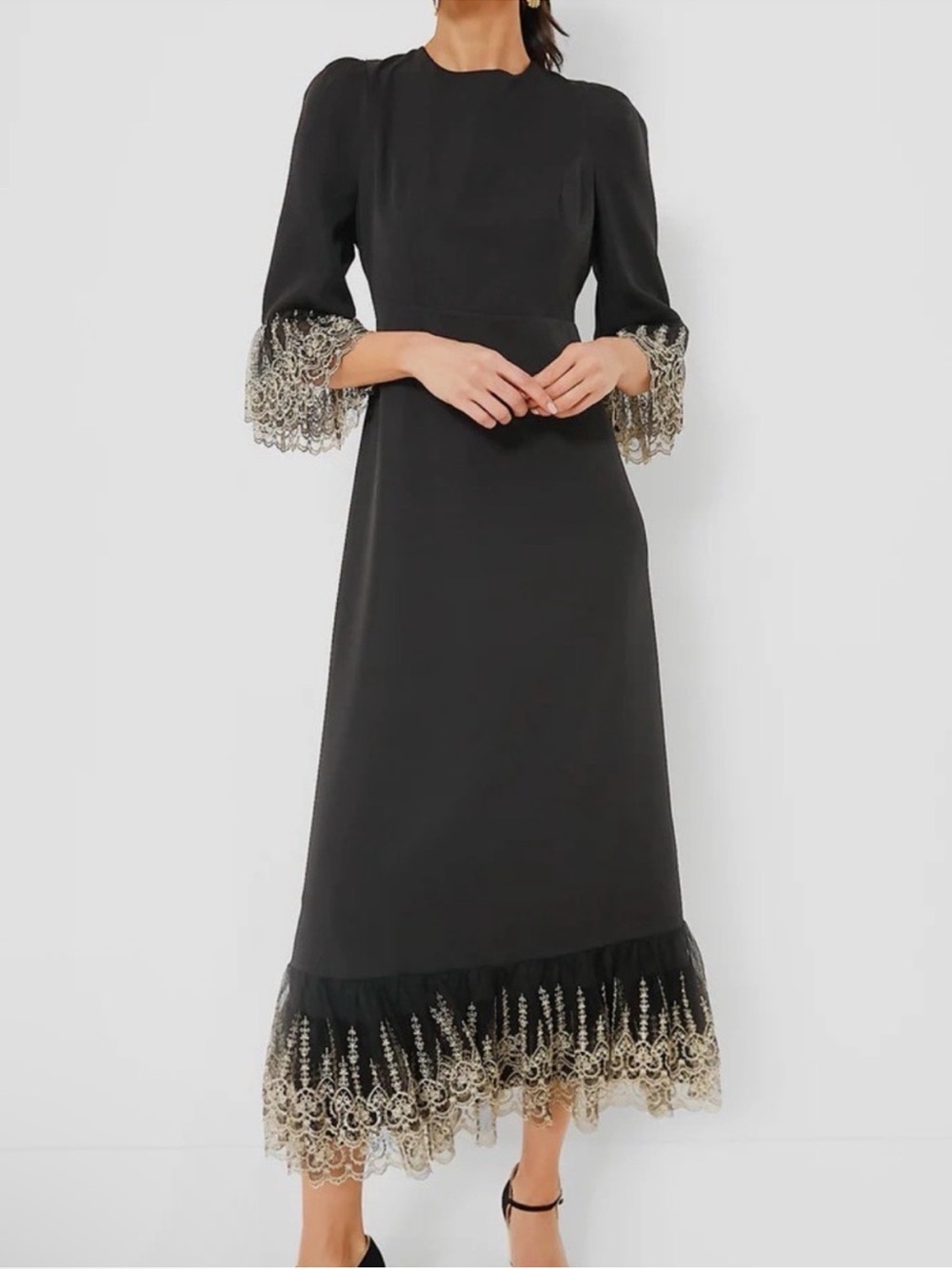 Pomander Place Black Lilith Dress Gold Lace Women’s Size Small Formal NEW NWT